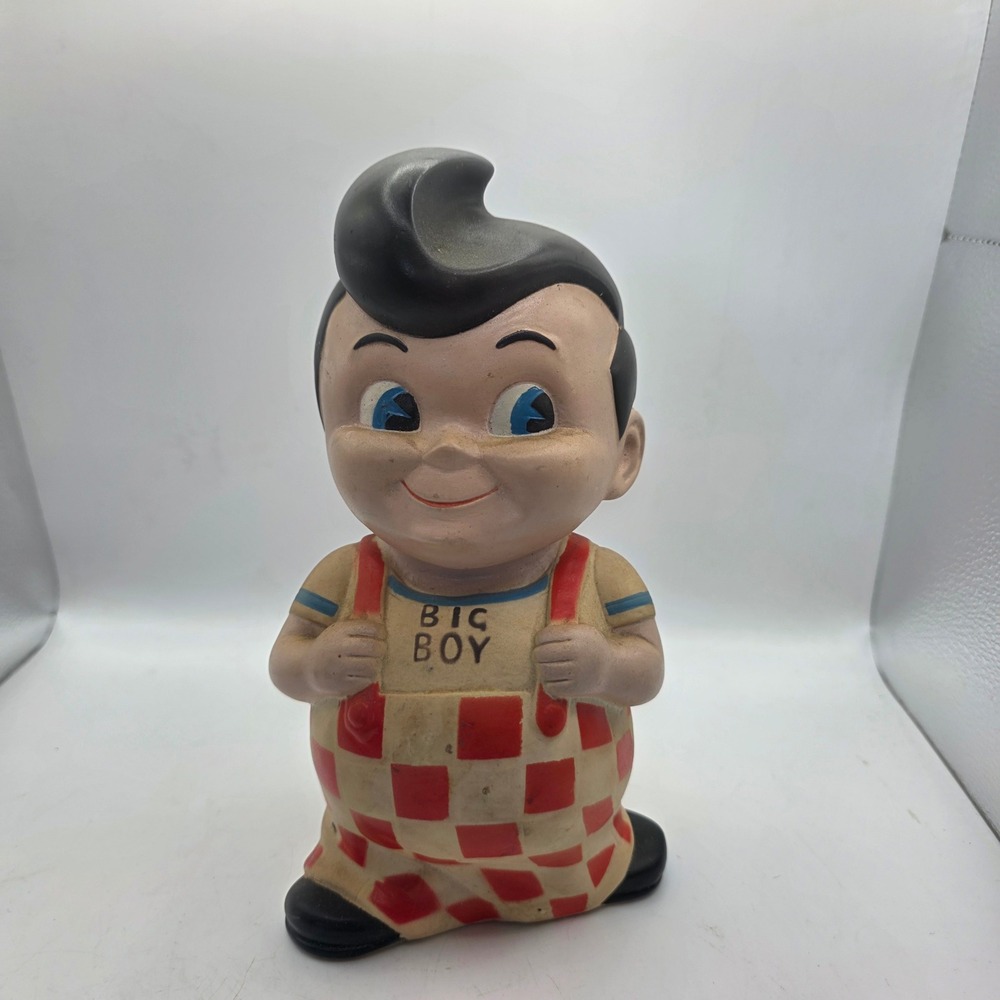 Vintage 1973 Big Boy Restaurant Coin Bank Red Checkered Overalls Advertising